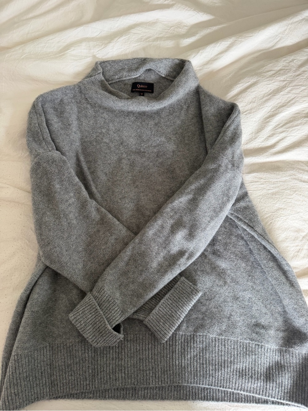 Quince Light Gray Mock Neck Cashmere-Blend Sweater
